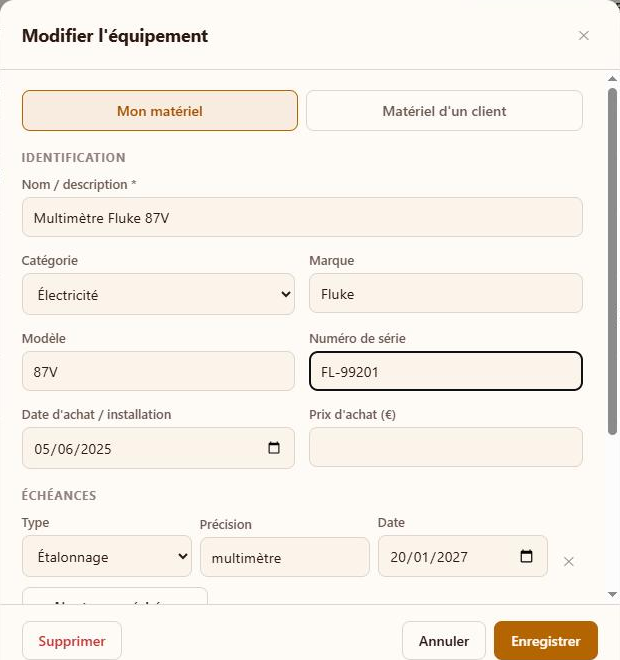 Fiche équipement Alvéole — matériel de mesure électricien