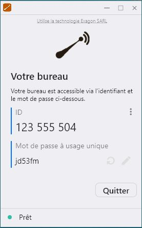 Ecran Relais affichant l'identifiant et le mot de passe a usage unique pour se connecter a distance